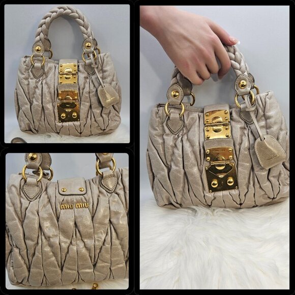 Miu Miu  Matelassé Beige Leather Two-Way Bag - Picture 11 of 17